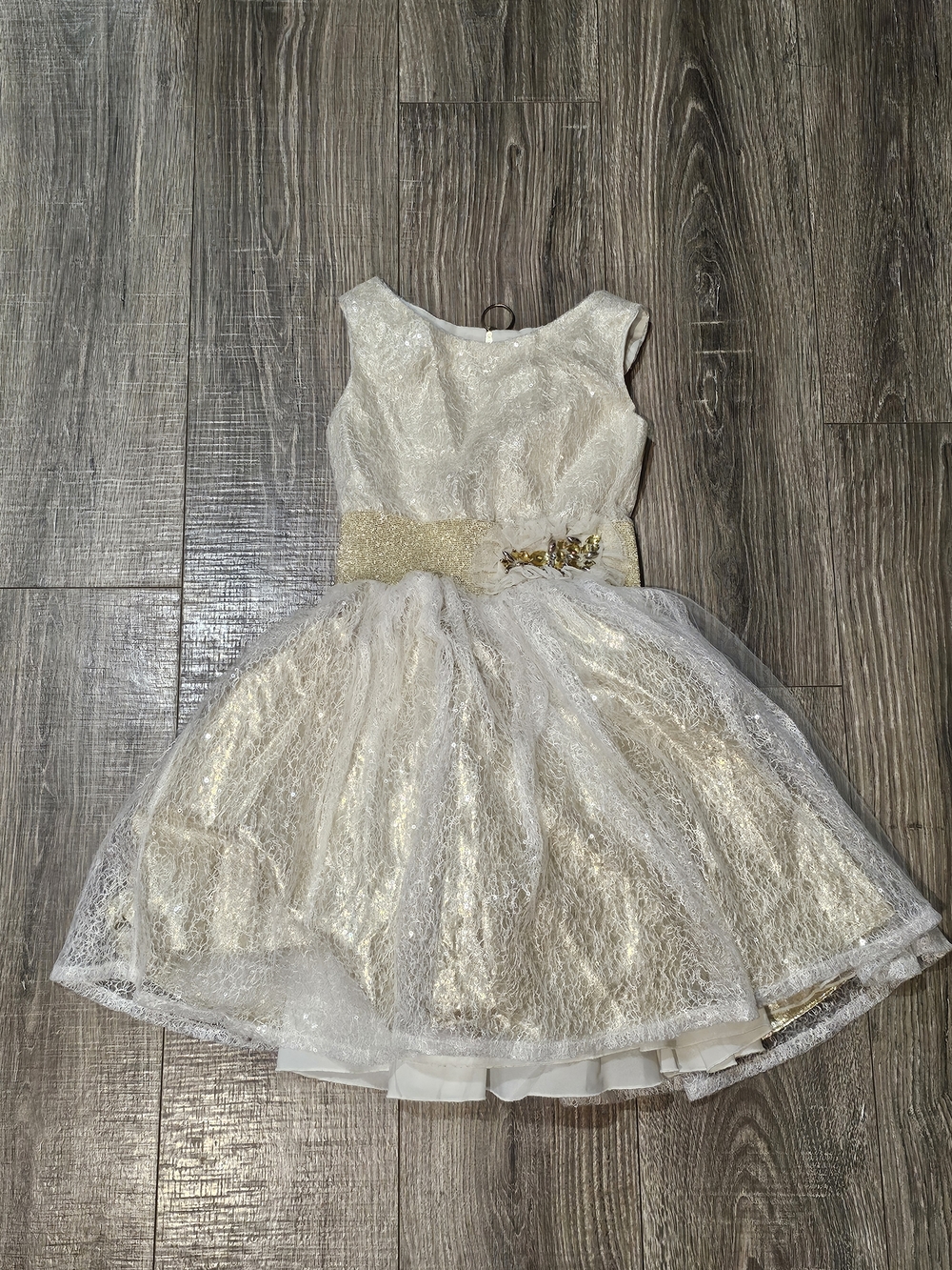 Girls Formal Dress Size 8 Zoe Ltd Ivory & Gold Lace Tulle Party Dress